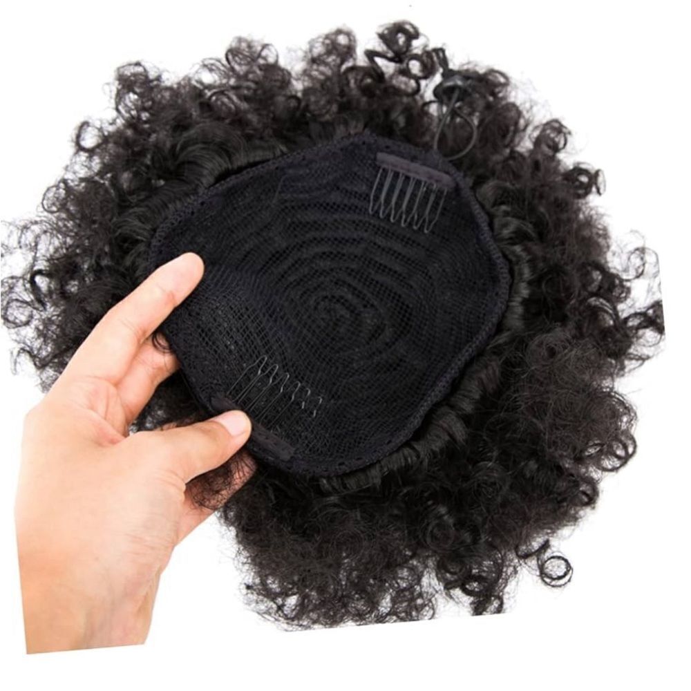 Two-piece kinky curly wrap short Afro wig & includes bangs